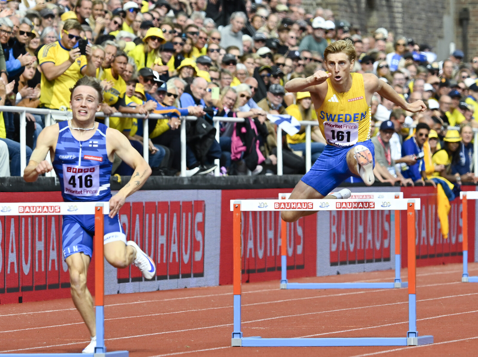 Sweden's Oskar Edlund Celebrates Finnkampen Win with Cheeky Gesture
