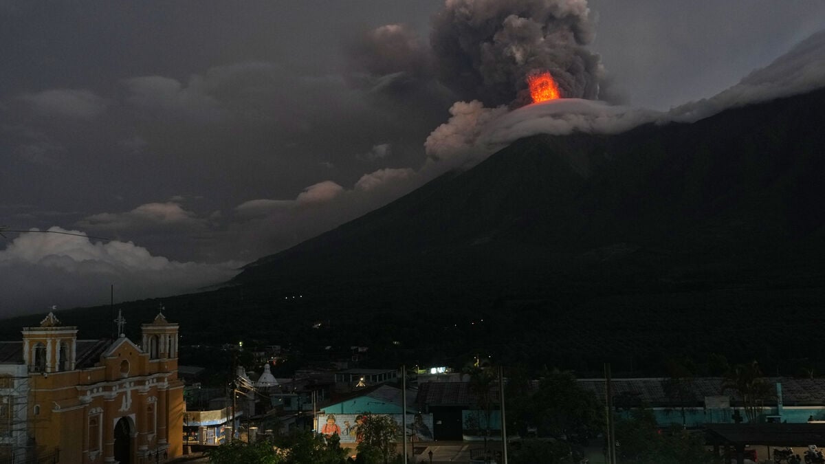 Guatemala’s Fuego volcano erupts, red