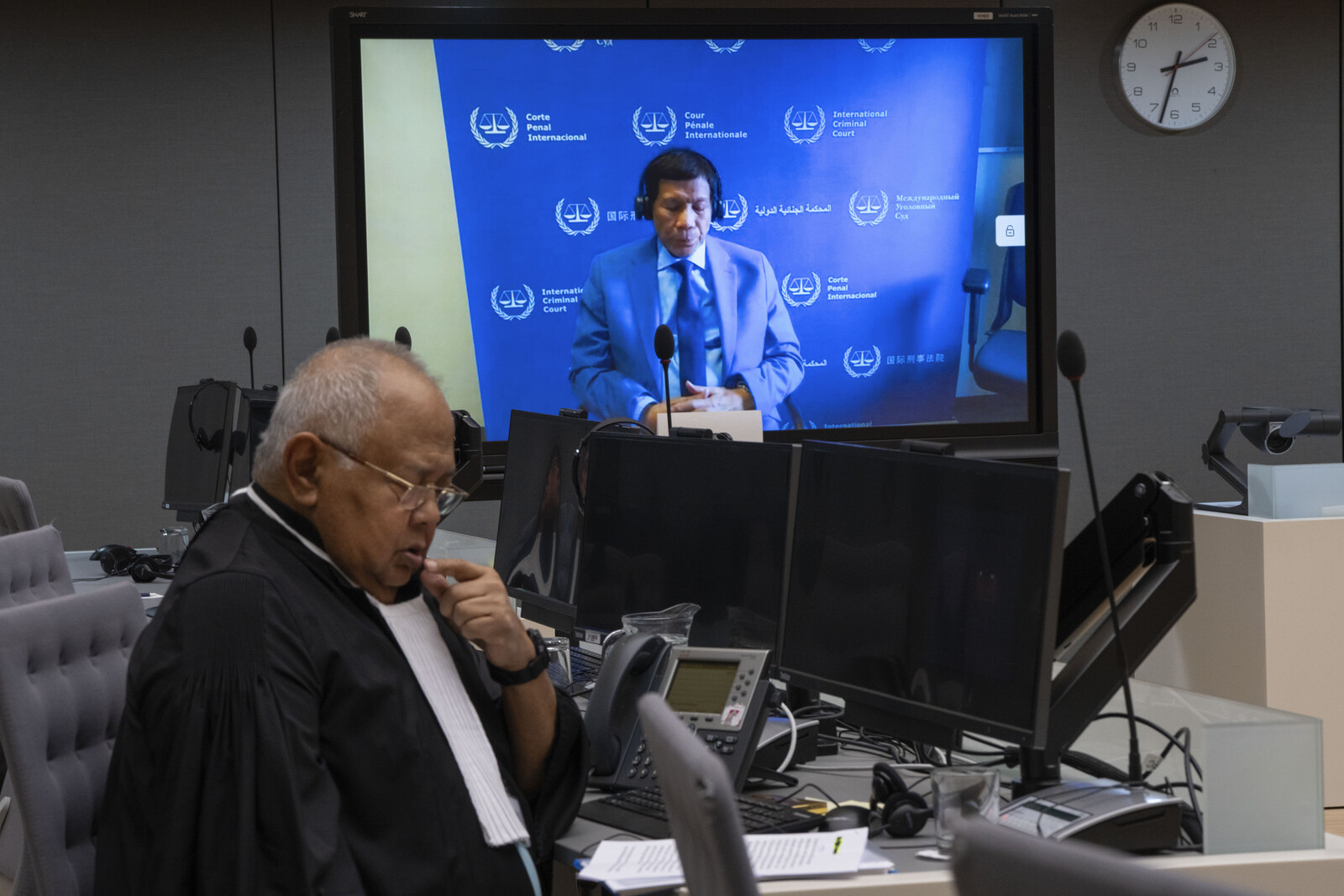 Duterte in court in The Hague via video link