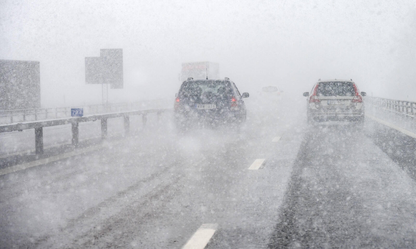 Snow Cannon Behind Traffic Chaos