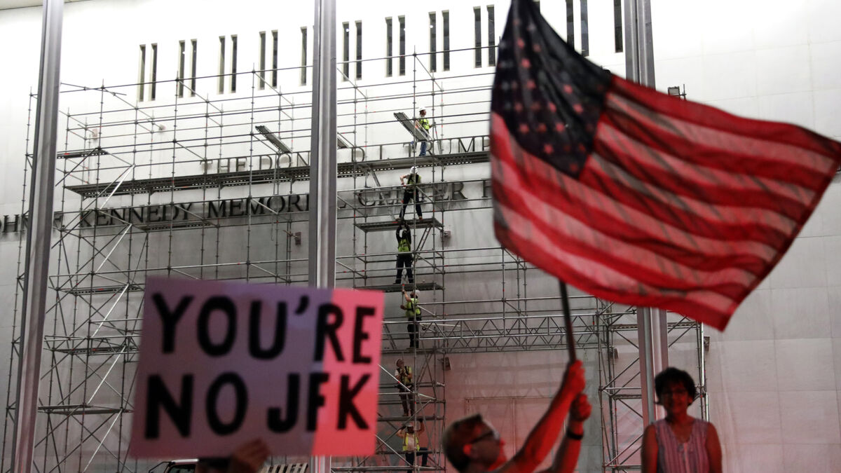 Trump's name removed from the Kennedy Center, celebrants gather outside the cultural center